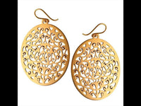 Cargar imagen en el visor de la galería, Messing Ohrringe oval groß Schnörkel Linien Haken Verschluss antik golden Tribal Ohrhänger - chic - net.de
