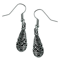 Cargar imagen en el visor de la galería, Messing Ohrringe silbern Tropfenform gemustert PunkteTropfen Gitter Muster Hohlkörper - chic - net.de
