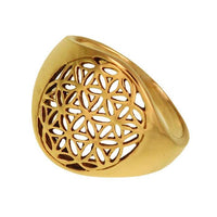 Load image into Gallery viewer, Messing Ring Blume des Lebens rund Brass antik golden nickelfrei Tribal Schmuck - chic - net.de
