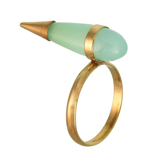 Messing Ring golden Edelstein Prehnit hellgün Tropfenform glatt geschliffen antik - chic - net.de