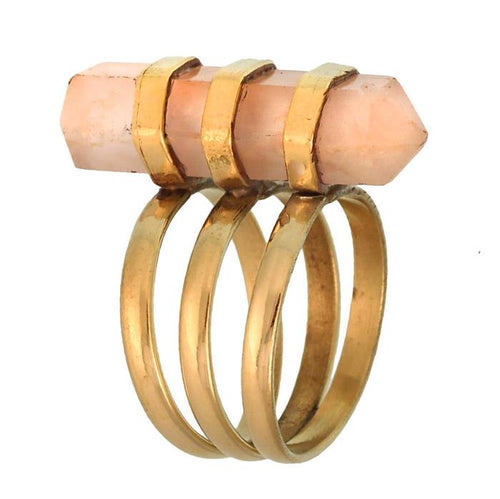 Messing Ring golden Edelstein Rosenquarz rosé Stiftform glatt geschliffen antik - chic - net.de
