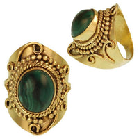 Load image into Gallery viewer, Messing Ring Malachit glatt oval grün Punkte Seil Muster nickelfrei antik Tribal - chic - net.de
