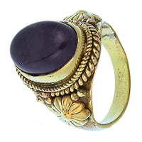 Load image into Gallery viewer, Messing Ringe Amethyst oval Seile Blumen breit antik golden oxidiert nickelfrei Tribal Schmuck - chic - net.de

