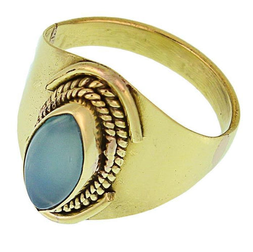 Messing Ringe Chalzedon Mandel Seil Bögen breit antik golden oxidiert nickelfrei Tribal Schmuck - chic - net.de