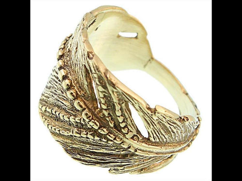 Messing Ringe Feder Punkte breit oxidiert Brass antik golden nickelfrei Tribal Schmuck - chic - net.de
