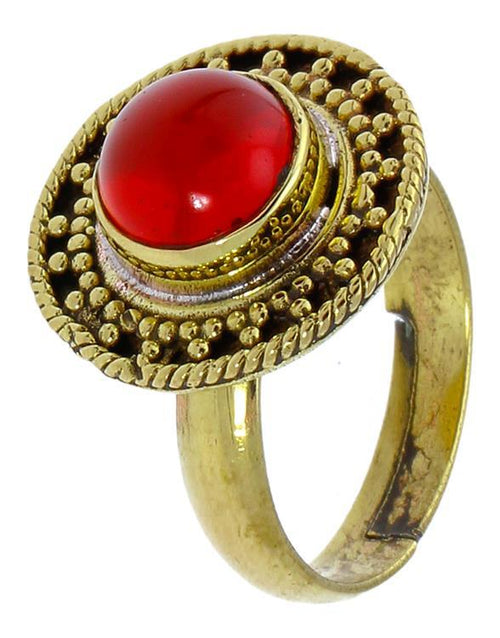 Messing Ringe Granat rund Seil Dreiecke antik golden nickelfrei verstellbar Tribal Schmuck - chic - net.de