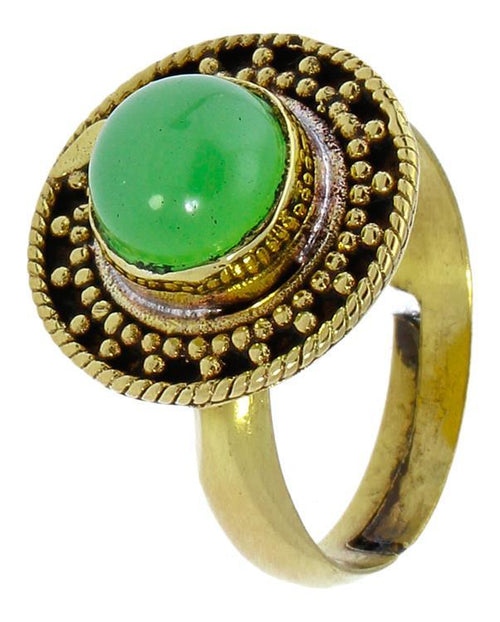 Messing Ringe Jade rund Seil Dreiecke antik golden nickelfrei verstellbar Tribal Schmuck - chic - net.de