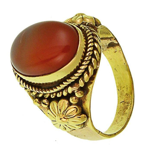 Messing Ringe Karneol oval Seile Blumen breit antik golden oxidiert nickelfrei Tribal Schmuck - chic - net.de