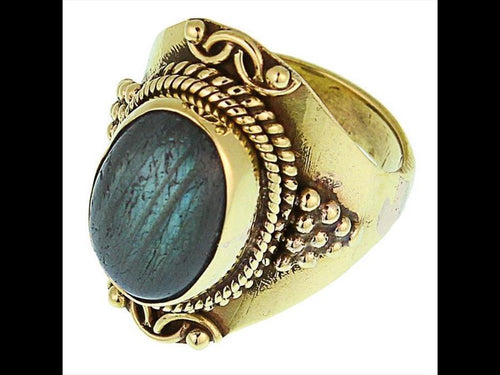 Messing Ringe Labradorit oval Bögen Seile Spitzen breit antik golden nickelfrei Tribal Schmuck - chic - net.de