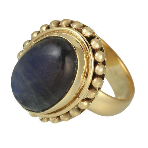 Messing Ringe Labradorith grau bunt schillernd 16mm oval Kugel Rand antik golden - chic - net.de