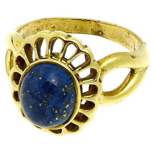 Messing Ringe Lapis blau Blume oval 19 mm antik golden nickelfrei Tribal Brass - chic - net.de