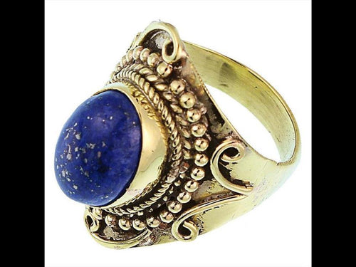 Messing Ringe Lapis oval Bögen Punkte Seil breit antik golden nickelfrei oxidiert Tribal Schmuck - chic - net.de
