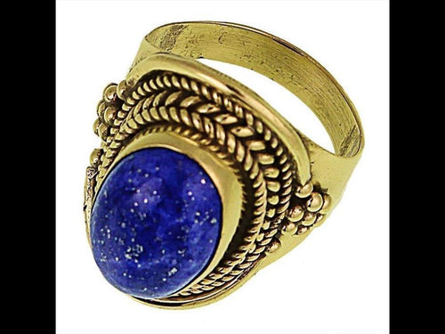 Messing Ringe Lapis oval Bögen Seile Blumen breit antik golden nickelfrei Tribal Schmuck - chic - net.de