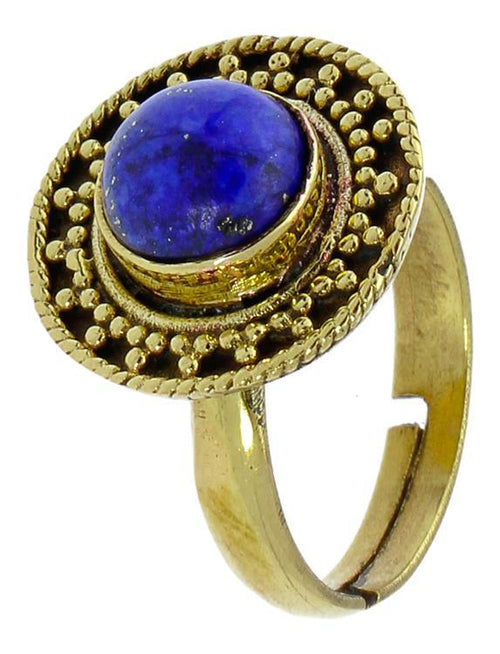 Messing Ringe Lapis rund Seil Dreiecke antik golden nickelfrei verstellbar Tribal Schmuck - chic - net.de