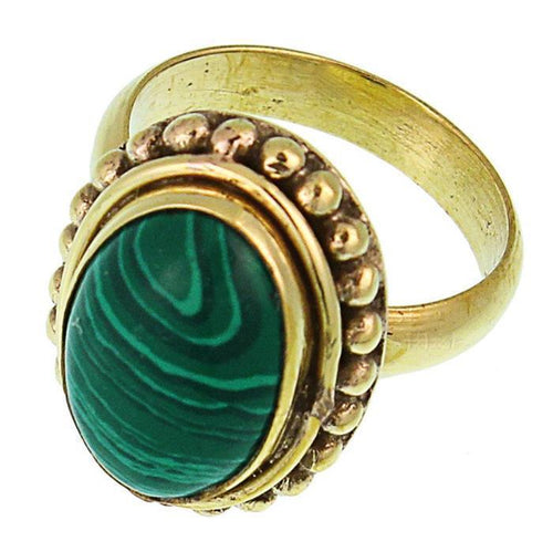 Messing Ringe Malachit 16 mm oval Kugel Rand antik golden nickelfrei oxidiert Tribal Schmuck - chic - net.de