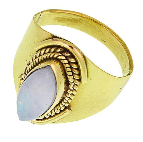 Messing Ringe Mondstein Mandel Seil Bögen breit antik golden oxidiert nickelfrei Tribal Schmuck - chic - net.de