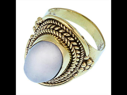 Messing Ringe Mondstein oval Bögen Seile Blumen breit antik golden nickelfrei Tribal Schmuck - chic - net.de