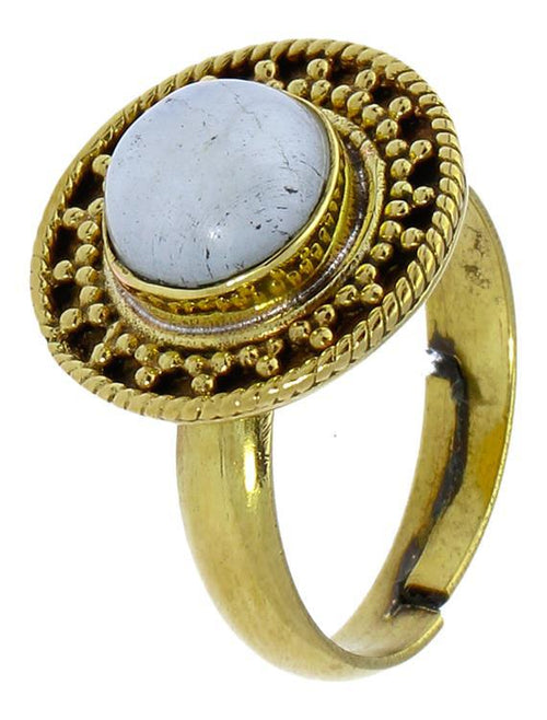 Messing Ringe Mondstein rund Seil Dreiecke antik golden nickelfrei verstellbar Tribal Schmuck - chic - net.de