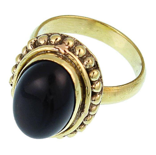 Messing Ringe Onyx 16 mm oval Kugel Rand antik golden nickelfrei oxidiert Tribal Schmuck - chic - net.de