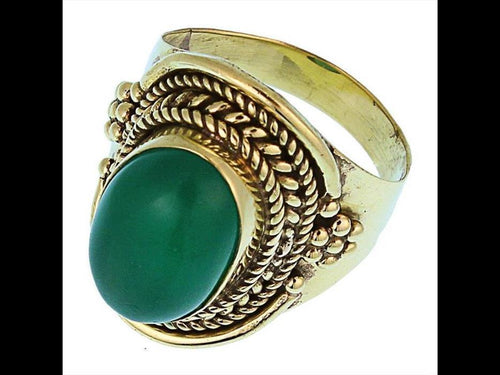 Messing Ringe Onyx grün oval Bögen Seile Blumen breit antik golden nickelfrei Tribal Schmuck - chic - net.de