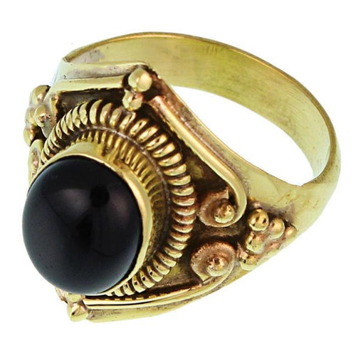 Messing Ringe Onyx oval Bögen Dreieck Feder breit antik gold nickelfrei oxidiert Tribal - chic - net.de