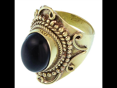 Messing Ringe Onyx oval Bögen Punkte Seil oxidiert breit antik golden nickelfrei Tribal Schmuck - chic - net.de