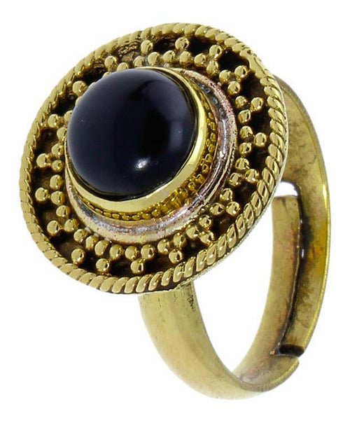 Messing Ringe Onyx rund Seil Dreiecke antik golden nickelfrei verstellbar Tribal Schmuck - chic - net.de