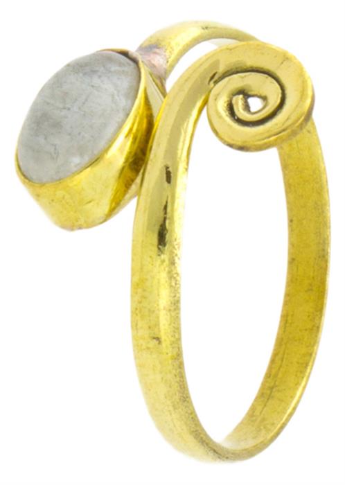 Messing Ringe oval Mondstein offen Ende spiralig antik golden Tribal verstellbar - chic - net.de