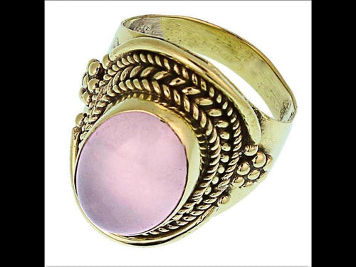 Messing Ringe Rosenquarz oval Bögen Seile Blumen breit antik golden nickelfrei Tribal Schmuck - chic - net.de