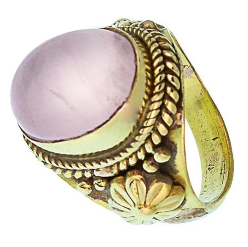 Messing Ringe Rosenquarz oval Seile Blumen breit antik golden oxidiert nickelfrei Tribal Schmuck - chic - net.de