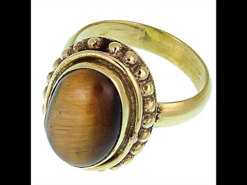 Messing Ringe Tigerauge 16 mm oval Kugel Rand antik golden nickelfrei oxidiert Tribal Schmuck - chic - net.de