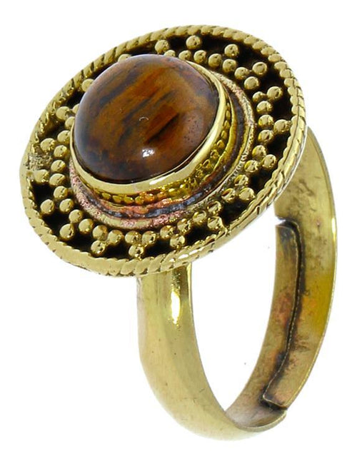Messing Ringe Tigerauge rund Seil Dreiecke antik golden nickelfrei verstellbar Tribal Schmuck - chic - net.de