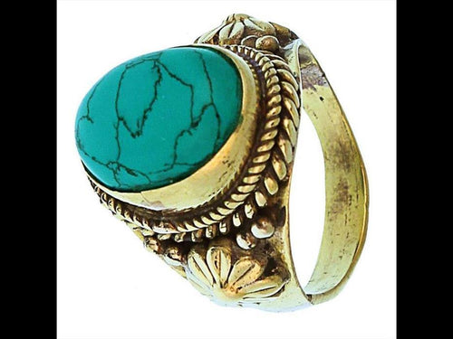 Messing Ringe Türkis oval Seile Blumen breit antik golden oxidiert nickelfrei Tribal Schmuck - chic - net.de
