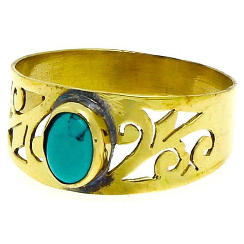 Messing Ringe Türkis oval Spiralen Stanzmuster 10 mm antik golden nickelfrei Tribal Brass - chic - net.de