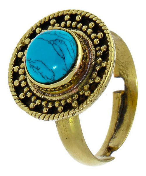 Messing Ringe Türkis rund Seil Dreiecke antik golden nickelfrei verstellbar Tribal Schmuck - chic - net.de