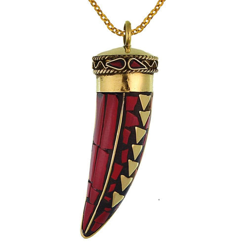 Messing Rot Braun Anhänger Säbelzahn gold Mosaik Steine Dreiecke Kette nickelfrei Stein Brass - chic - net.de