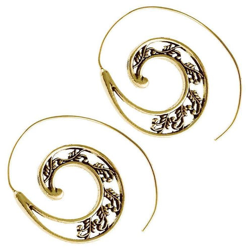 Messingohrringe golden Spiralen Zweig Blätter Ornament - chic - net.de