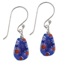 Load image into Gallery viewer, Muranoglas Kugel 11 mm Ohrringe blau mit roten Blumen Glas Silber 925er Sterling - chic - net.de
