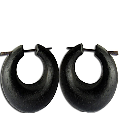 Narra Holz Pin Ohrringe Creolen Kreise dick handgeschnitzt schwarz 45 mm - chic - net.de