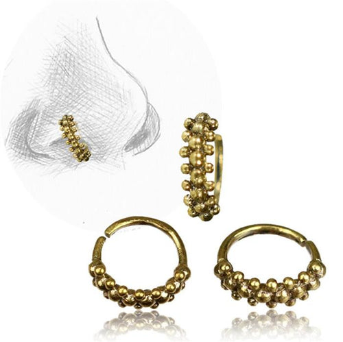 Nostril Piercing Nasenringe Ring Brass antik golden drei Kugelreihen 1 cm/0,8 mm - chic - net.de