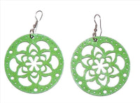 Load image into Gallery viewer, Grüne, Damen-Ohrringe aus Holz, Edelstahlbügel, ca. 50mm Ø
