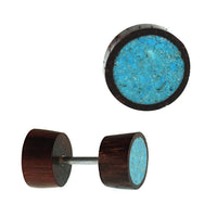 Cargar imagen en el visor de la galería, Fake Holz Plug Piercing crushed Türkis Inlay Sonoholz Edelstahl unisex
