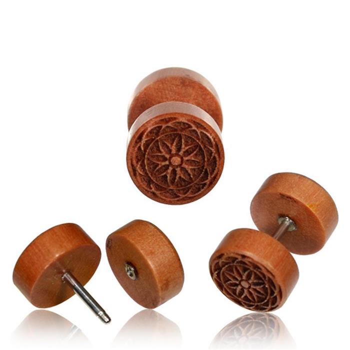 Fake Motiv Holz Plug Piercing Edelstahl Lebensbaum Lebensblume Om Shivaauge