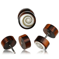 Load image into Gallery viewer, Fake Motiv Holz Plug Piercing Edelstahl Lebensbaum Lebensblume Om Shivaauge
