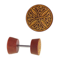 Load image into Gallery viewer, Fake Holz Plug Piercing Edelstahl Gravur teils golden verschiedene Motive
