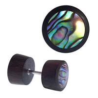 Load image into Gallery viewer, Fake Holz Plug Piercing Edelstahl Inlay Türkis Perlmutt verschiedene Motive
