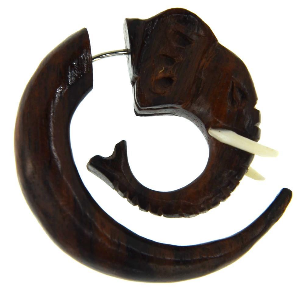 Fake Piercing Ohrring Holz Bone Elefant Spirale