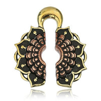 Load image into Gallery viewer, Ohrgewichte Lobe Piercing Lotus Blüte Brass antik gold Kupfer rotgold 18mm 40,3g - chic - net.de
