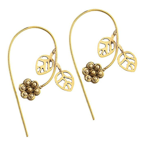 Ohrhänger Blume zwei Blättchen Messing antik golden Ohrhaken Ohrringe - chic - net.de