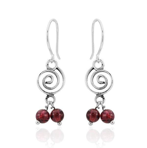 Ohrhänger Stein Perle dunkelrot 925er Sterling Silber Katzenauge Spirale - chic - net.de